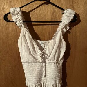 Blue Rain White Lace-Trimmed Top